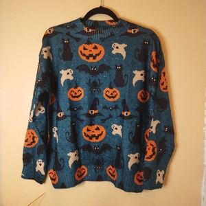 Source Unknown Halloween Themed Sweater - Teal and Orange